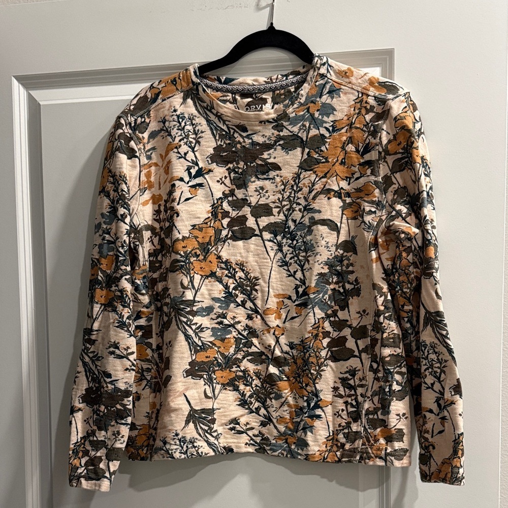 ORVIS Floral Long Sleeve Crewneck Top sweatshirt - sz m